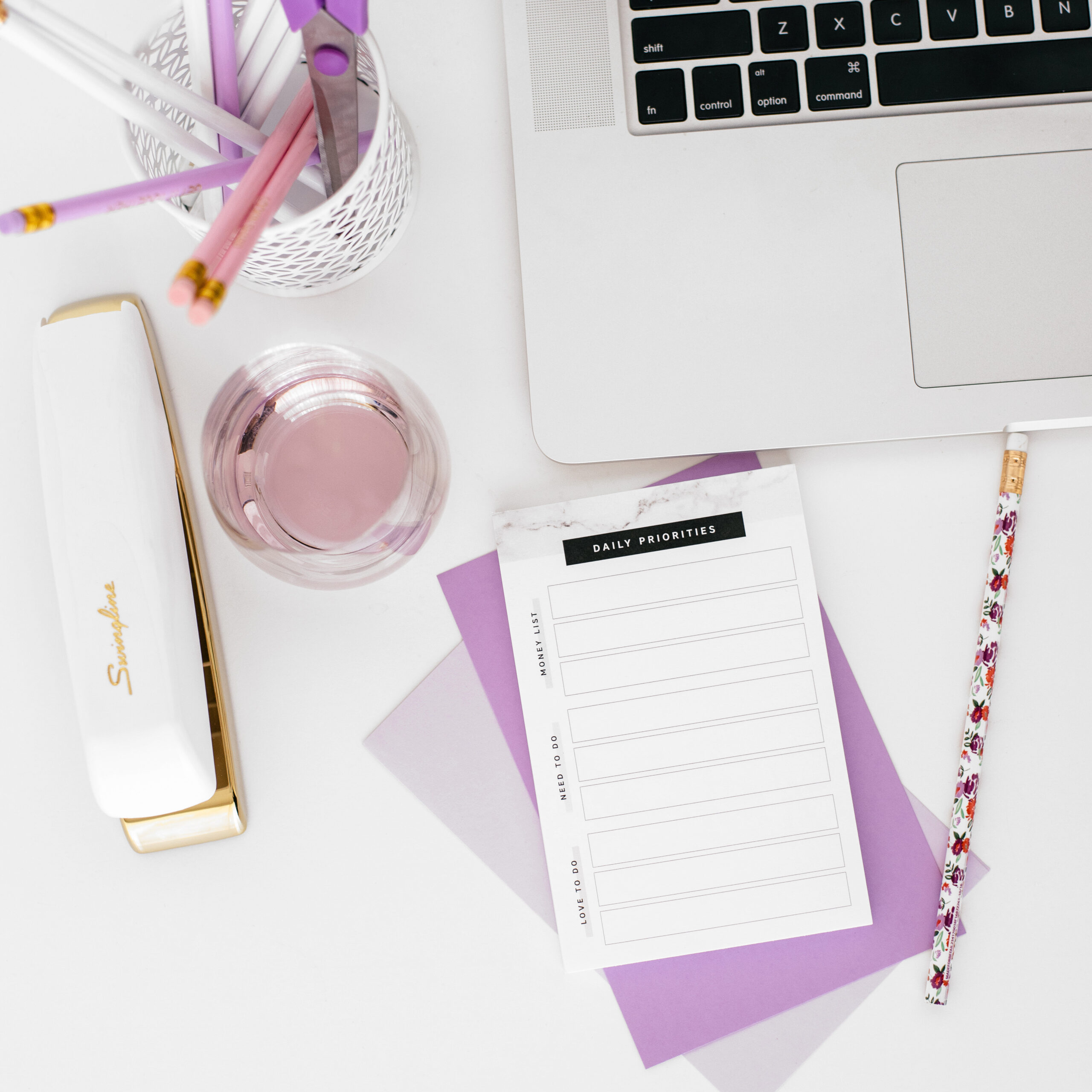 Desk with various items